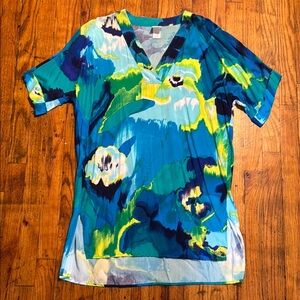 NATORI Women's Paradise Challis Sleepshirt Vibrant Abstract Print Tunic Top SZ S